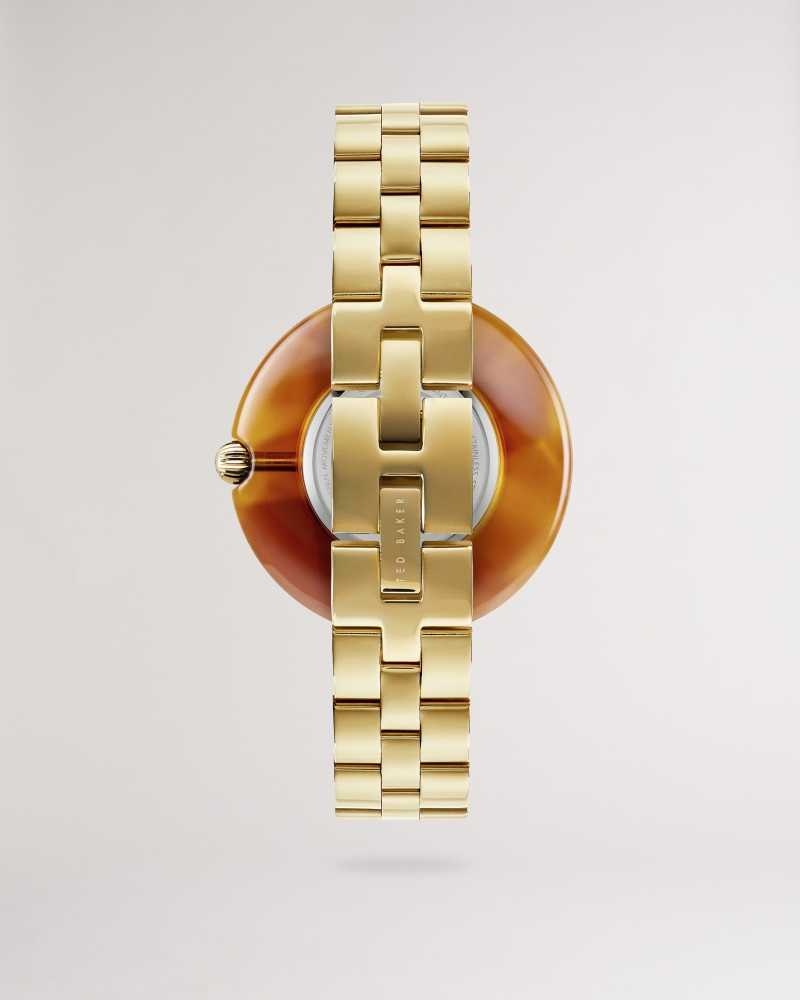 Gold Colour Ted Baker Nimue Retro Tortoiseshell Case Bracelet Watch | US0002046