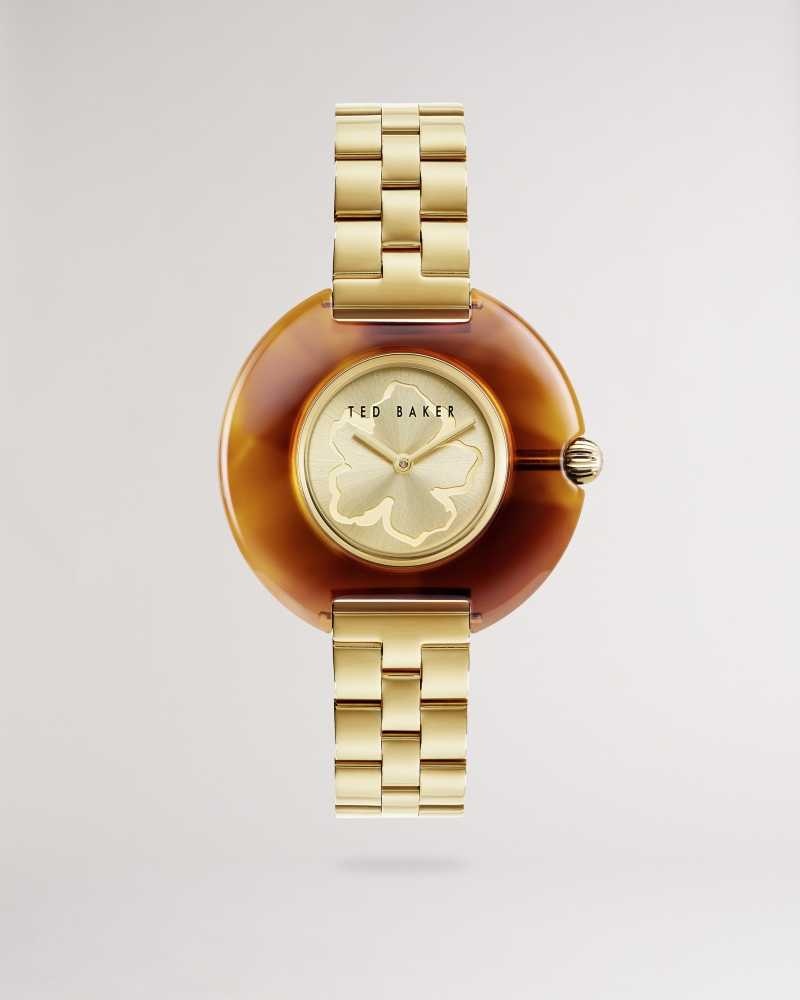 Gold Colour Ted Baker Nimue Retro Tortoiseshell Case Bracelet Watch | US0002046