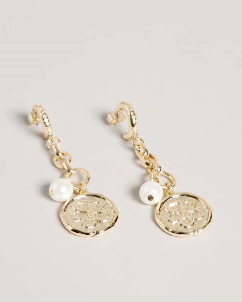 Gold Colour Ted Baker Peacce Pearly Chain Drop Earrings Earrings | US0001772