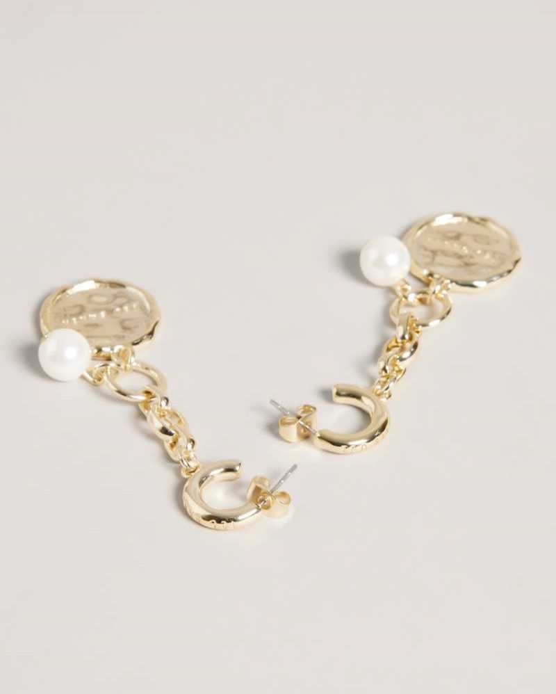 Gold Colour Ted Baker Peacce Pearly Chain Drop Earrings Earrings | US0001772