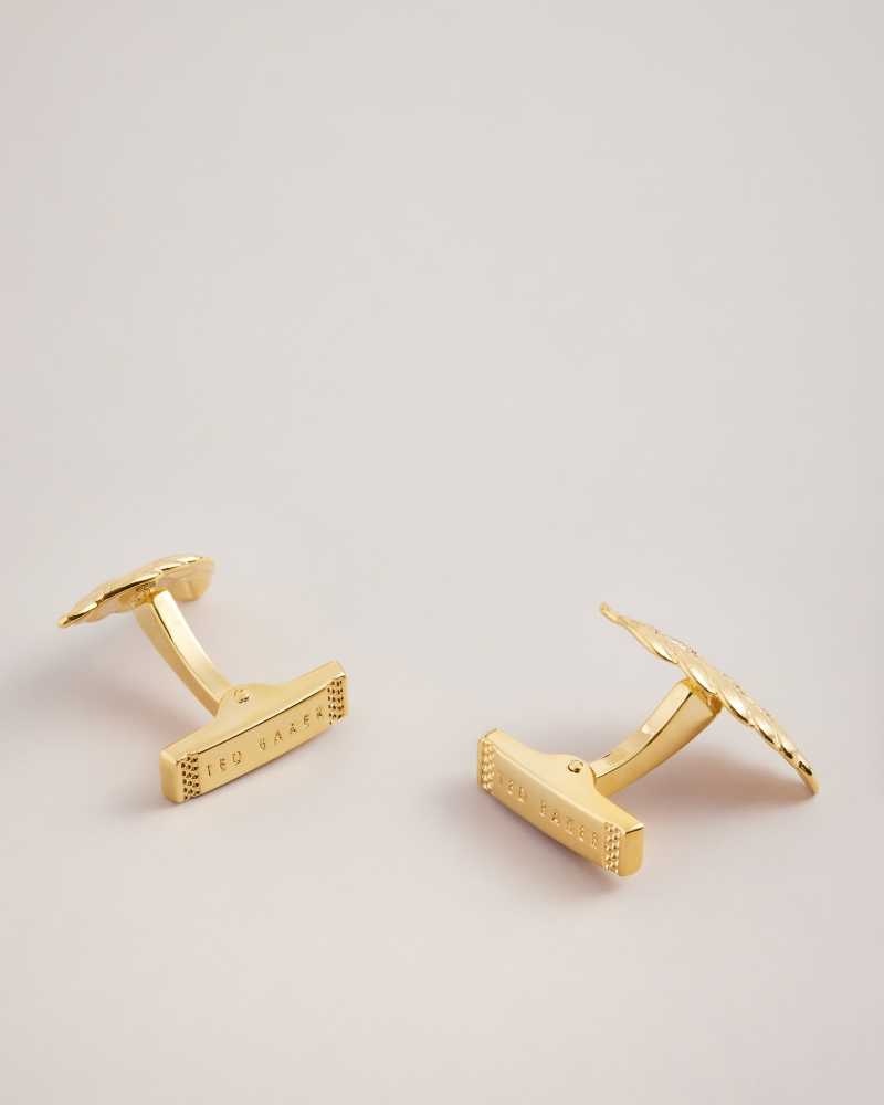 Gold Colour Ted Baker Rovan Leaf Cufflinks | US0001668