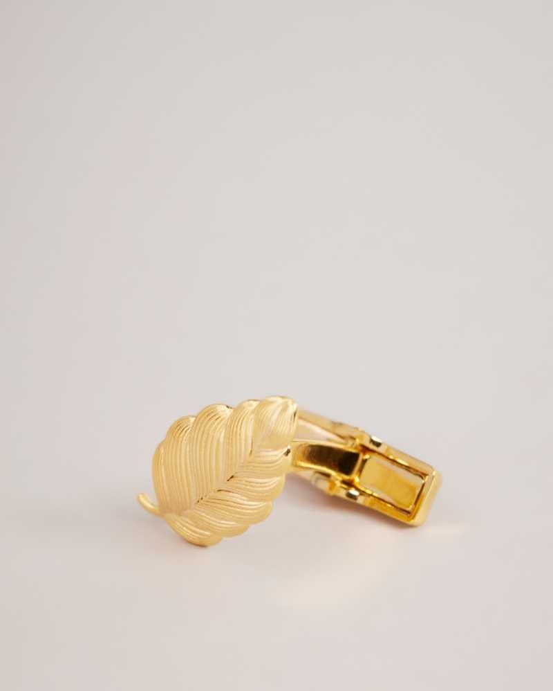 Gold Colour Ted Baker Rovan Leaf Cufflinks | US0001668