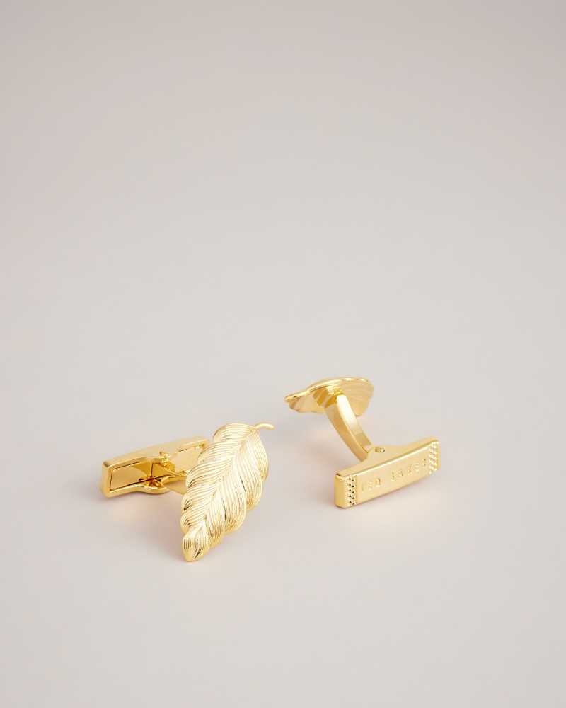 Gold Colour Ted Baker Rovan Leaf Cufflinks | US0001668