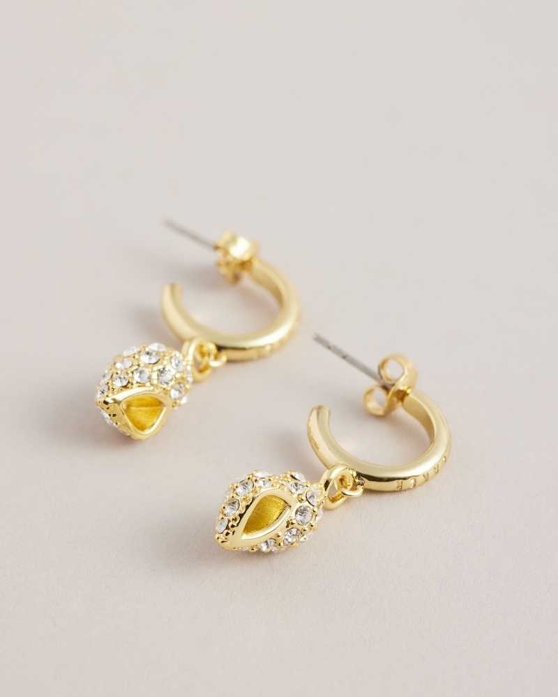 Gold Colour Ted Baker Sersiee Crystal Shell Hoop Drop Earrings Earrings | US0001830