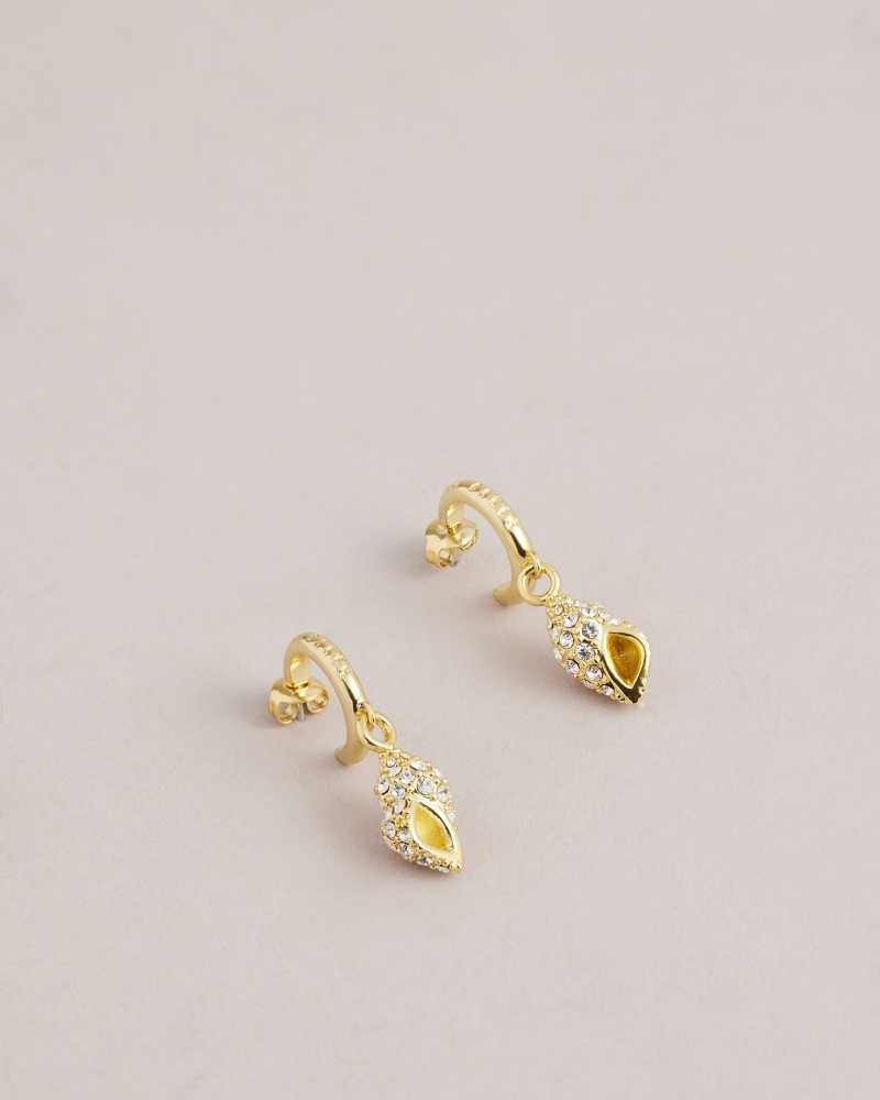 Gold Colour Ted Baker Sersiee Crystal Shell Hoop Drop Earrings Earrings | US0001830