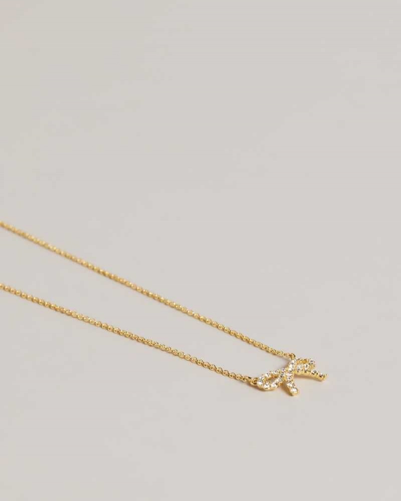 Gold Colour Ted Baker Talulat Crystal Bow Pendant Necklace Pendant Necklace | US0001871