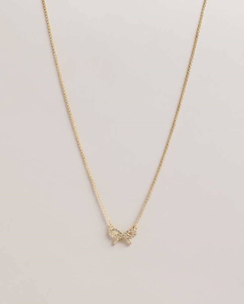 Gold Colour Ted Baker Talulat Crystal Bow Pendant Necklace Pendant Necklace | US0001871