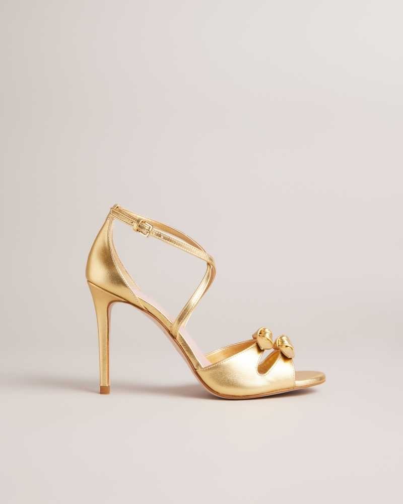 Gold Ted Baker Bicci Leather Bow Heeled Sandals | US0002131