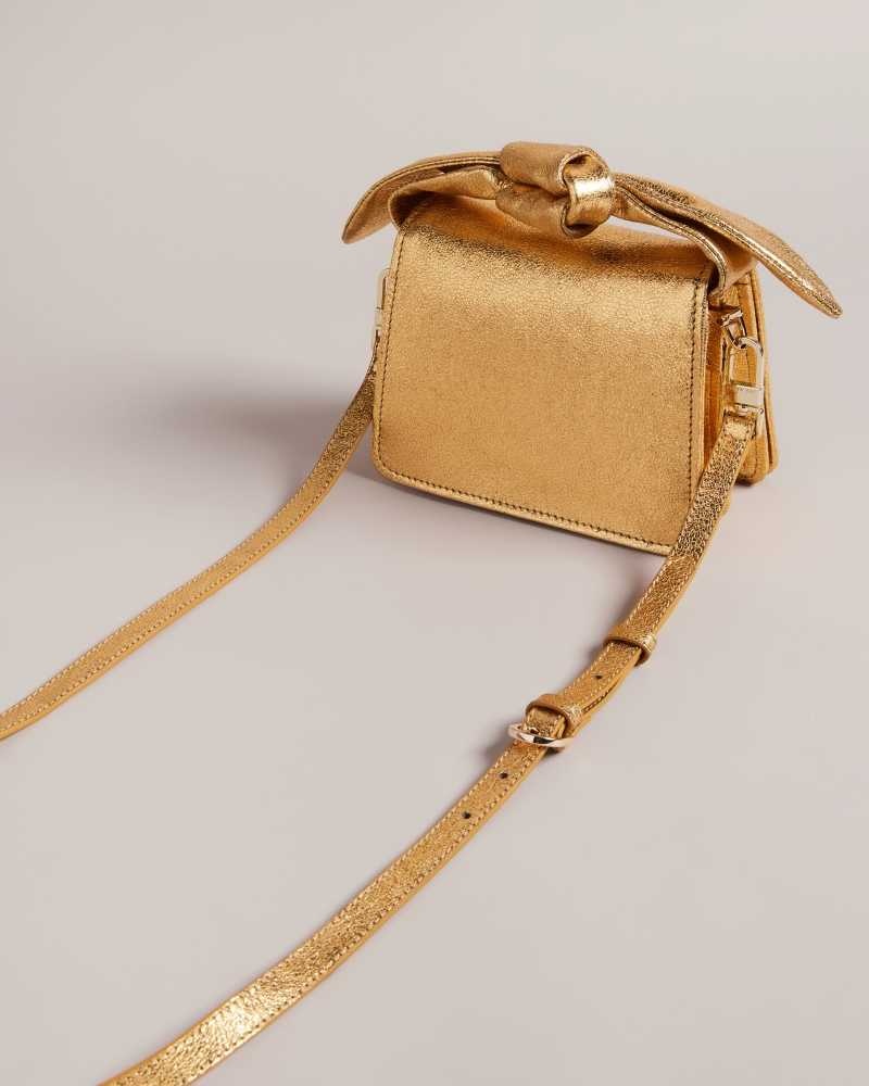 Gold Ted Baker Niasini Bow Detail Metallic Crossbody Bag | US0001350