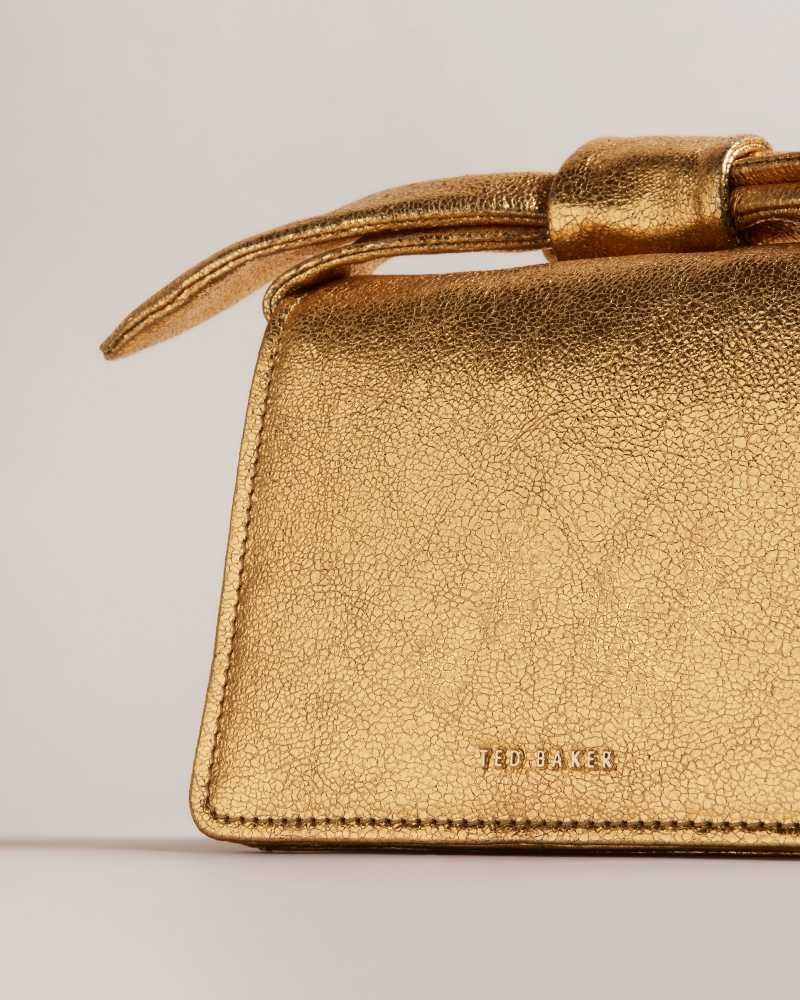 Gold Ted Baker Niasini Bow Detail Metallic Crossbody Bag | US0001350