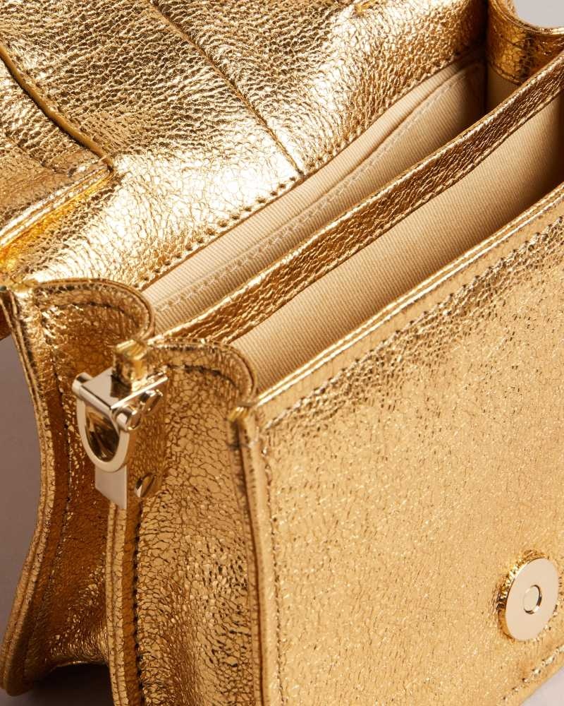 Gold Ted Baker Niasini Bow Detail Metallic Crossbody Bag | US0001350