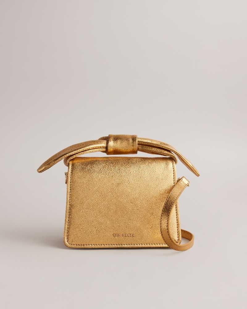 Gold Ted Baker Niasini Bow Detail Metallic Crossbody Bag | US0001350