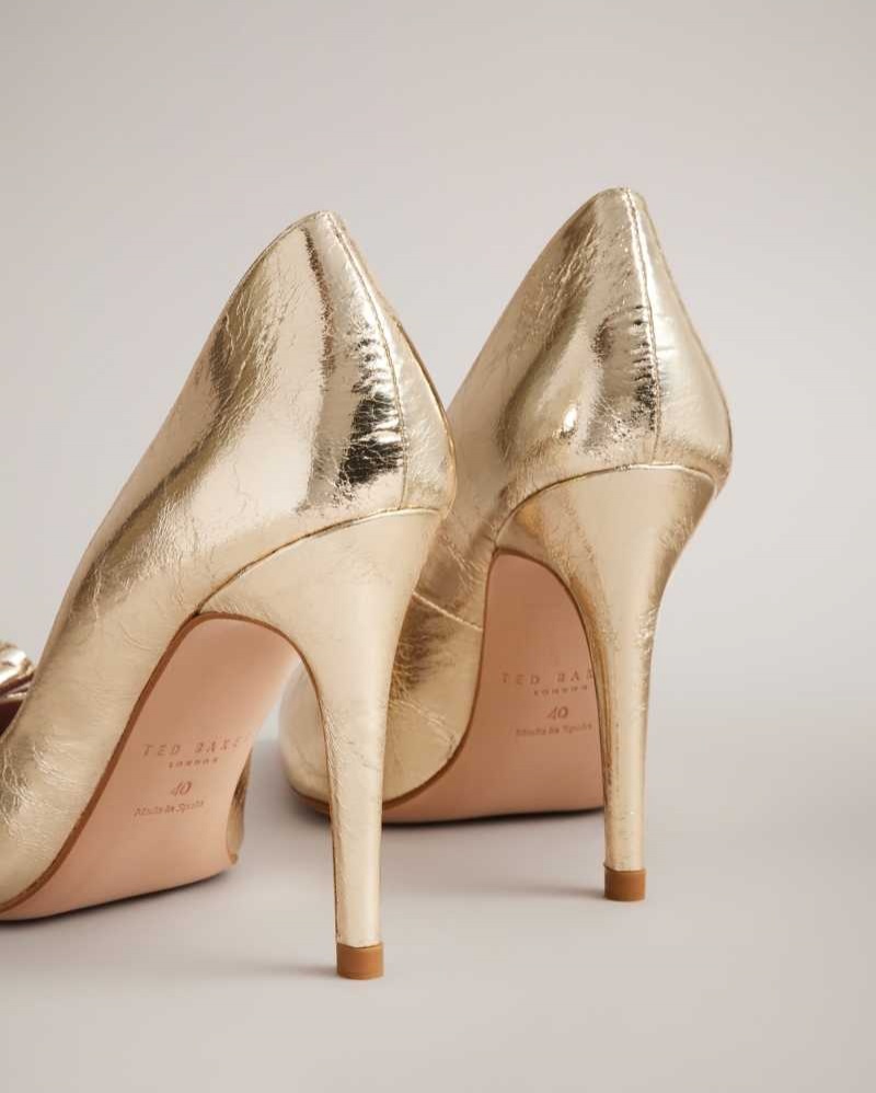 Gold Ted Baker Telila Bow Detail Court Shoes | US0002103