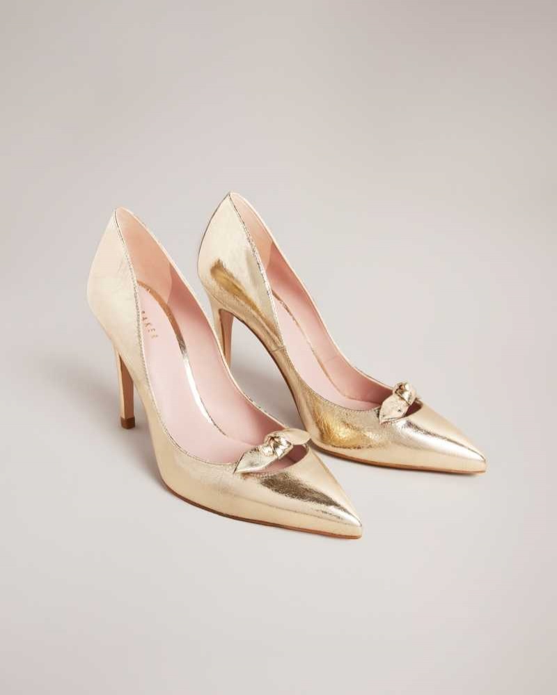 Gold Ted Baker Telila Bow Detail Court Shoes | US0002103