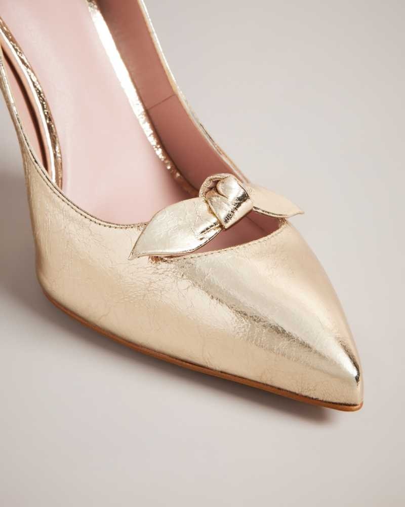 Gold Ted Baker Telila Bow Detail Court Shoes | US0002103