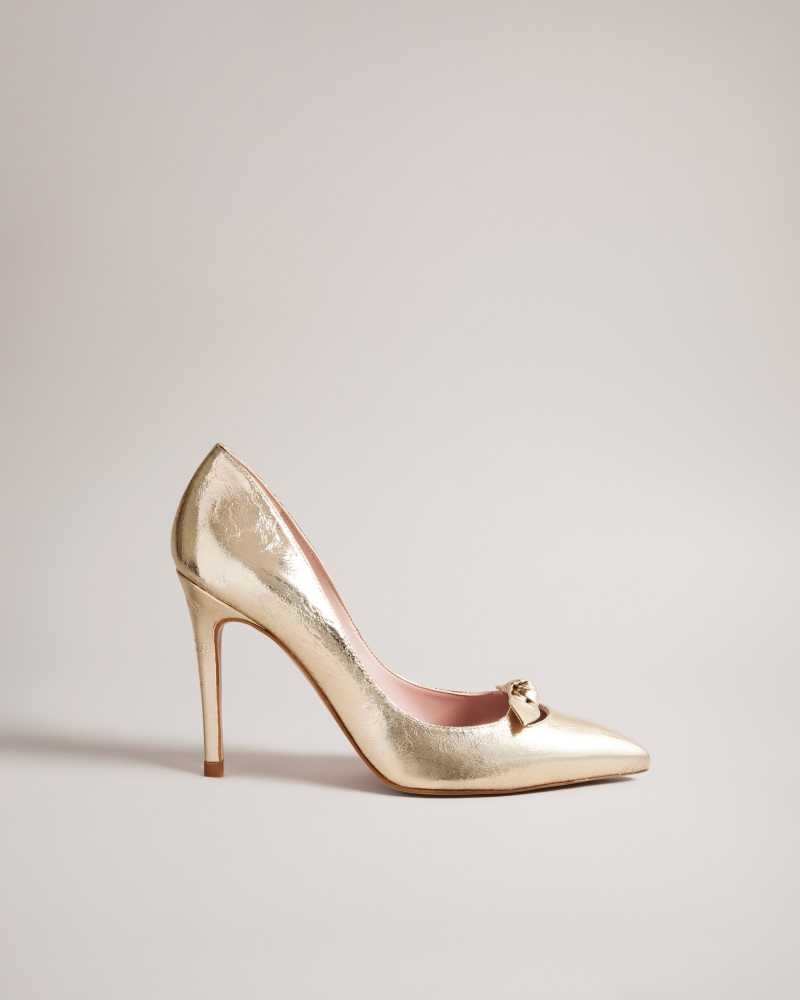 Gold Ted Baker Telila Bow Detail Court Shoes | US0002103