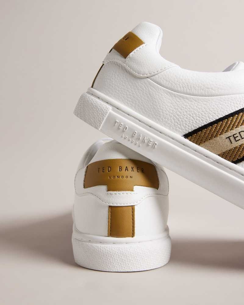 Gold Ted Baker Trilobw Leather Sneakers With Webbing Detail | US0002191