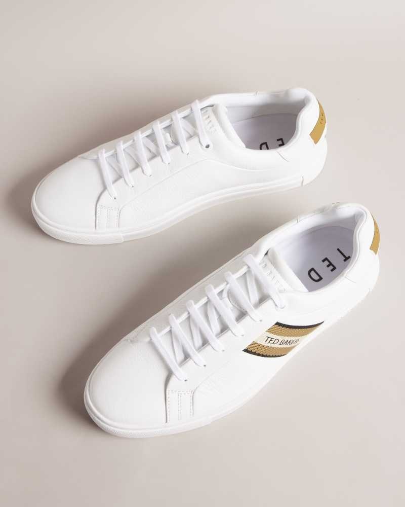 Gold Ted Baker Trilobw Leather Sneakers With Webbing Detail | US0002191