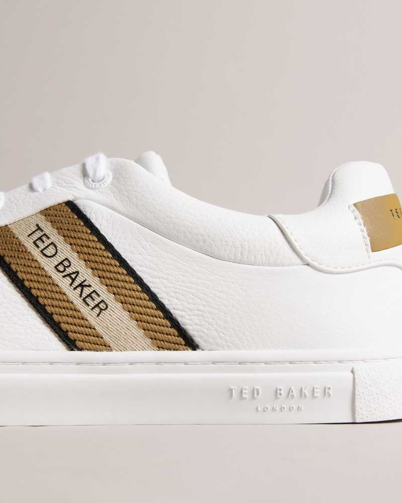 Gold Ted Baker Trilobw Leather Sneakers With Webbing Detail | US0002191