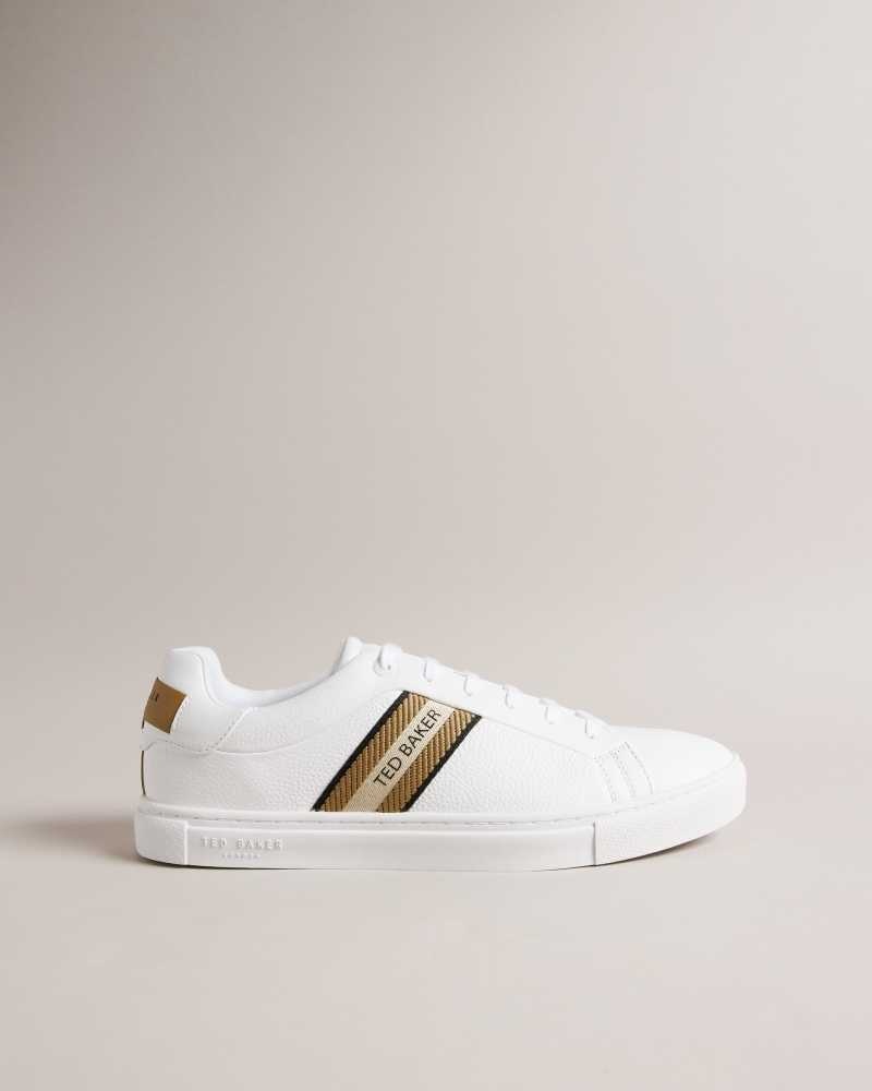 Gold Ted Baker Trilobw Leather Sneakers With Webbing Detail | US0002191