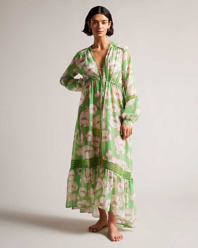 Green Ted Baker Elisiia High Low Poppy Print Cover Up | US0000848