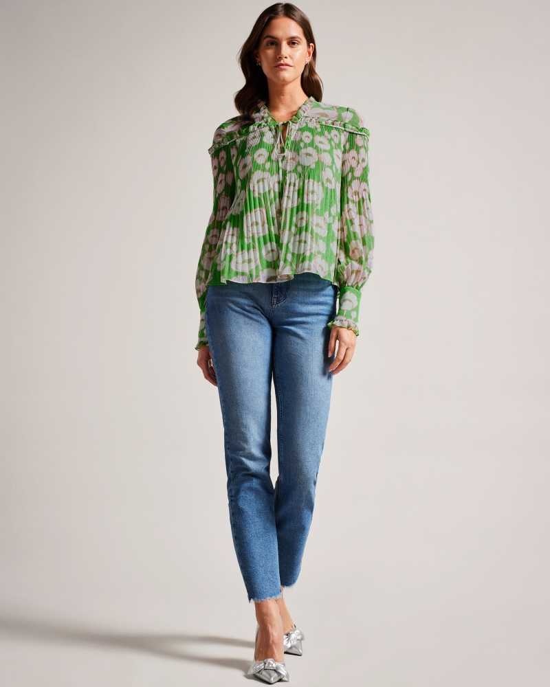 Green Ted Baker Ellerie Swing Blouse with Blouson Sleeve | US0000975