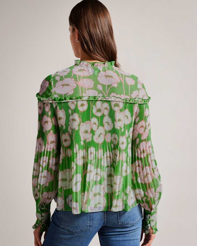 Green Ted Baker Ellerie Swing Blouse with Blouson Sleeve | US0000975