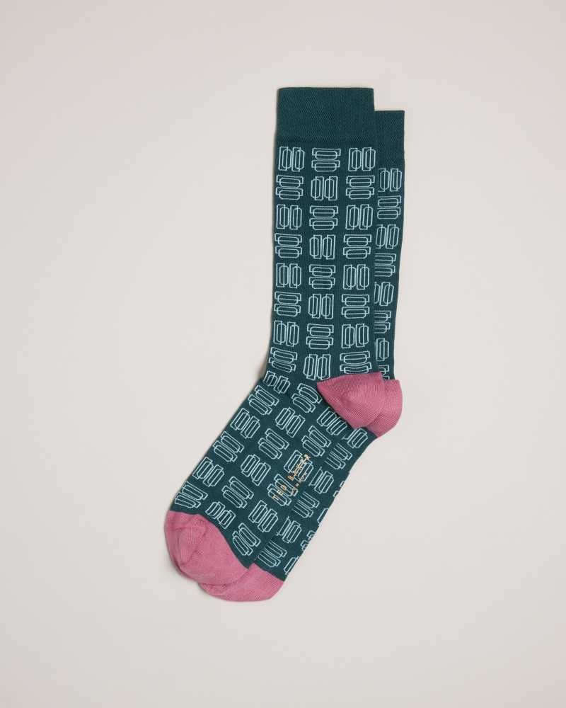 Green Ted Baker Gridsoc Geometric Pattern Socks | US0001919