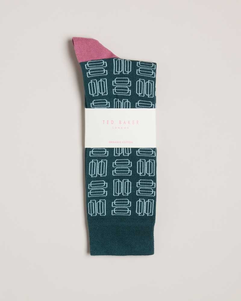 Green Ted Baker Gridsoc Geometric Pattern Socks | US0001919