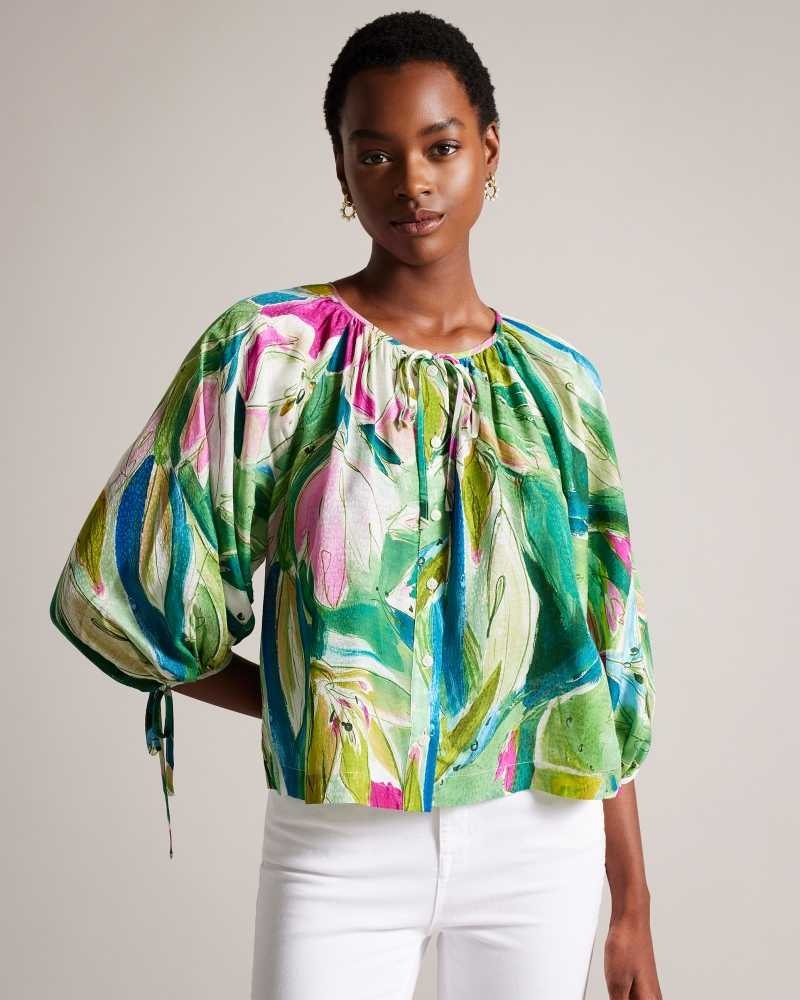 Green Ted Baker Karisah Raglan Puff Sleeve Blouse Blouse | US0001081