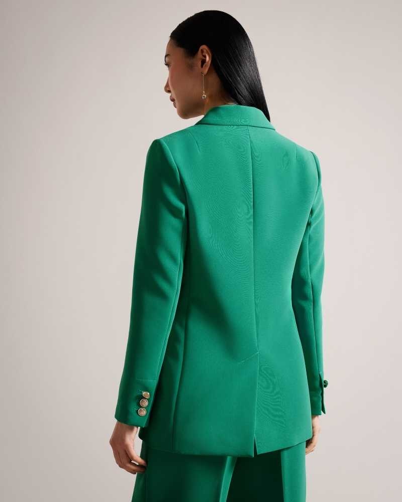 Green Ted Baker Llayla Double Breasted Jacket With Embossed Buttons | US0000774