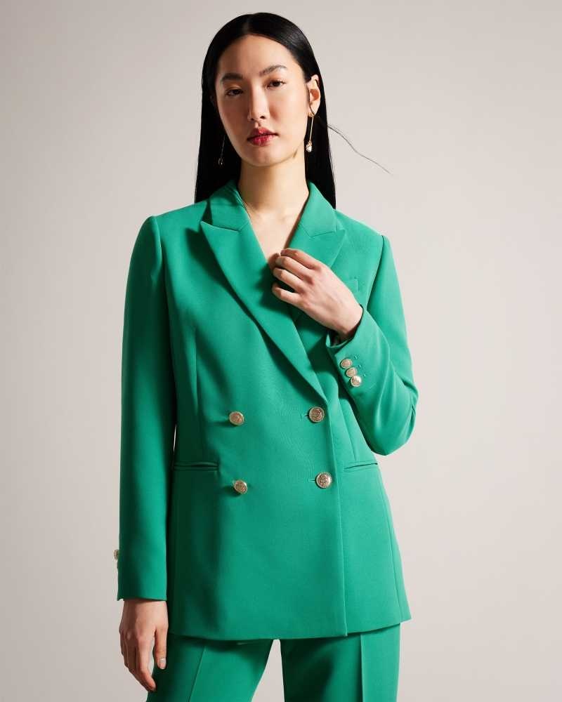 Green Ted Baker Llayla Double Breasted Jacket With Embossed Buttons | US0000774