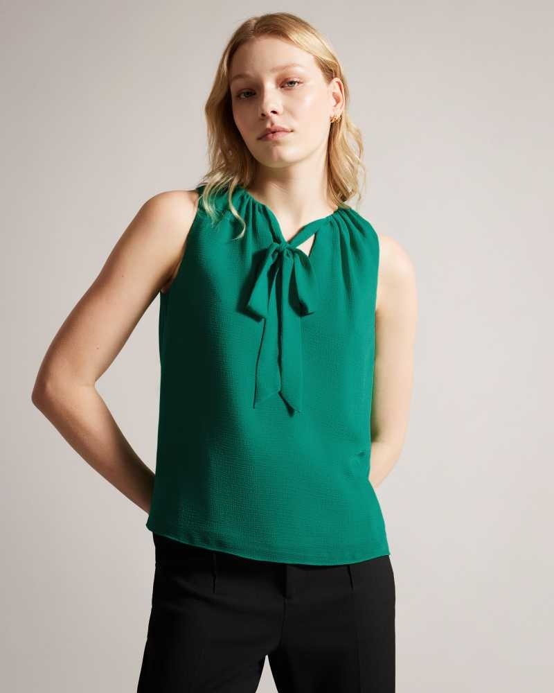 Green Ted Baker Lydhia Sleeveless Top With Tie Detail | US0001005