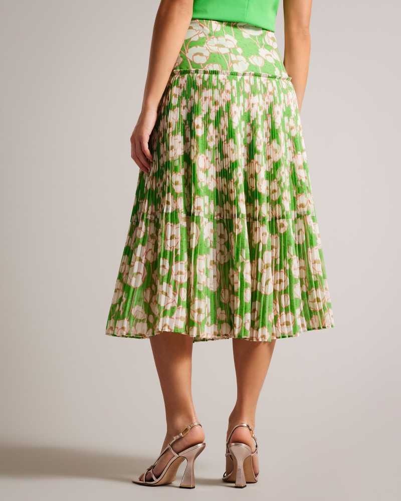 Green Ted Baker Maryin Floral Pleated Midi Skirt | US0000714