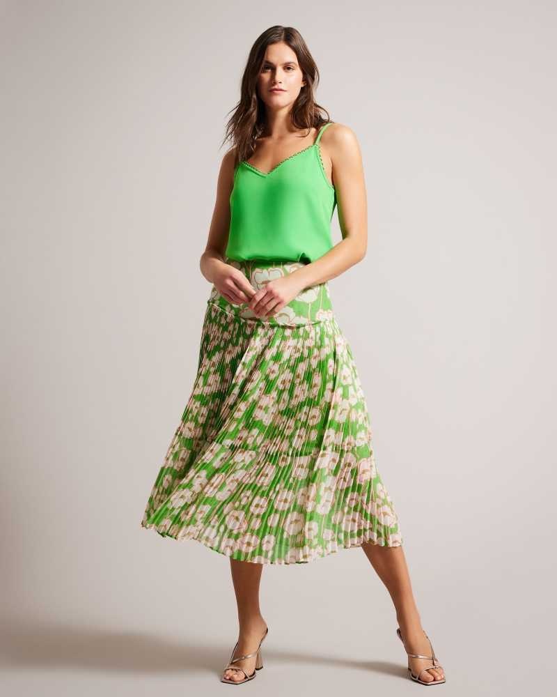 Green Ted Baker Maryin Floral Pleated Midi Skirt | US0000714