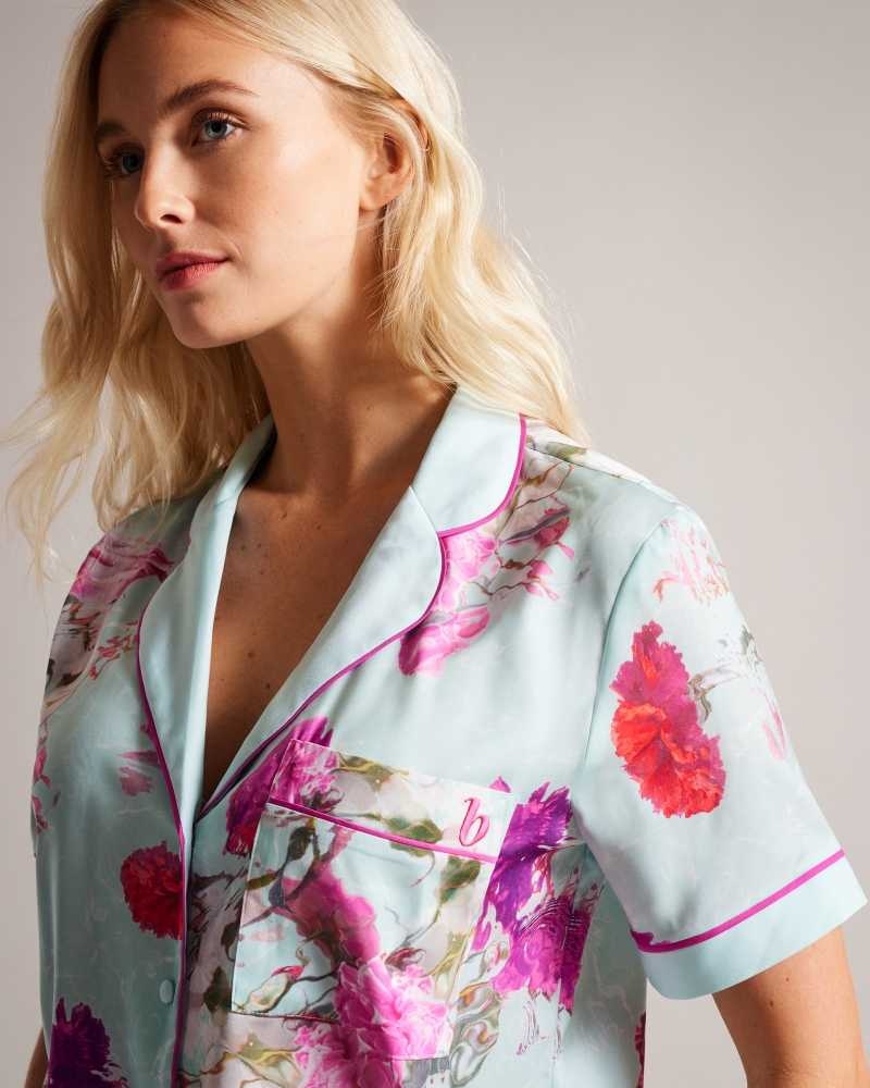 Green Ted Baker Salyyy Floral Shirt And Shorts Pyjama Set | US0000470