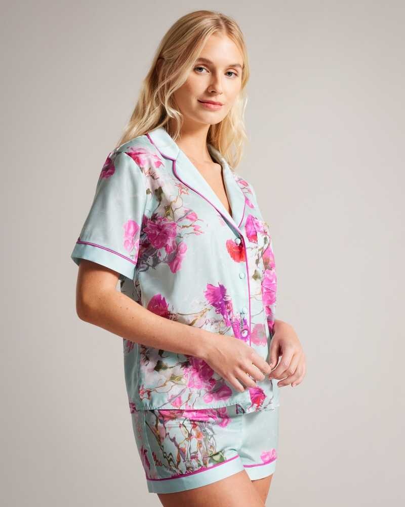 Green Ted Baker Salyyy Floral Shirt And Shorts Pyjama Set | US0000470