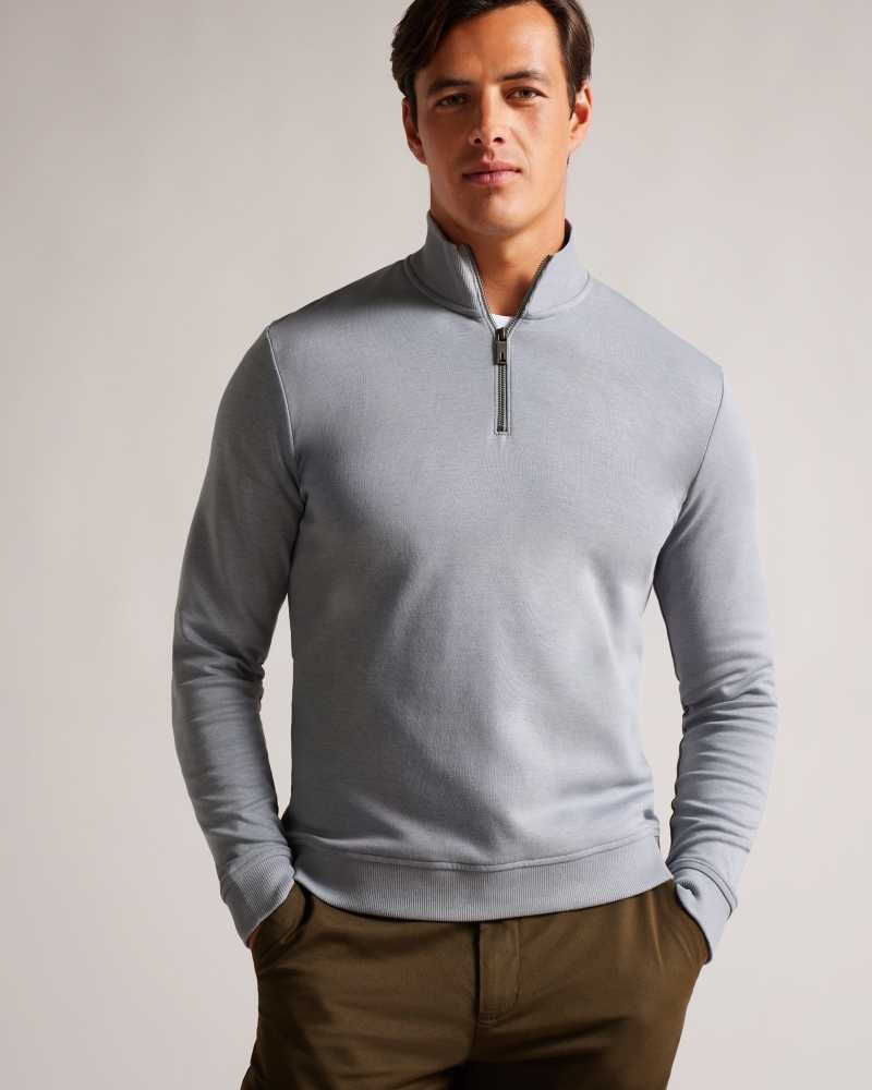 Grey Marl Ted Baker Antram Half Zip Funnel Neck Pullover | US0000983