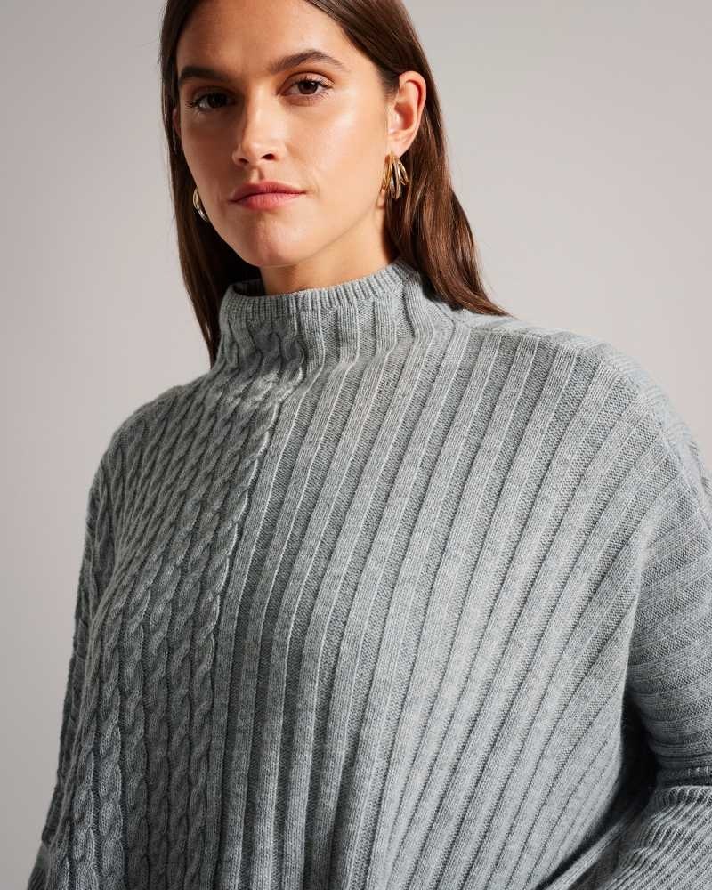 Grey Marl Ted Baker Joilla Funnel Neck Cape Style Jumper | US0000351