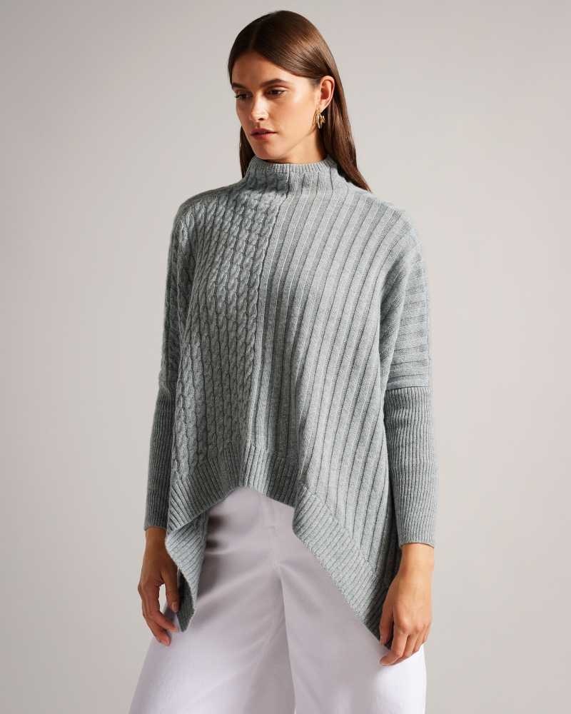 Grey Marl Ted Baker Joilla Funnel Neck Cape Style Jumper | US0000351