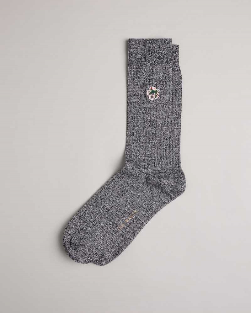 Grey Ted Baker Boelow Flower Embroidery Socks | US0001929