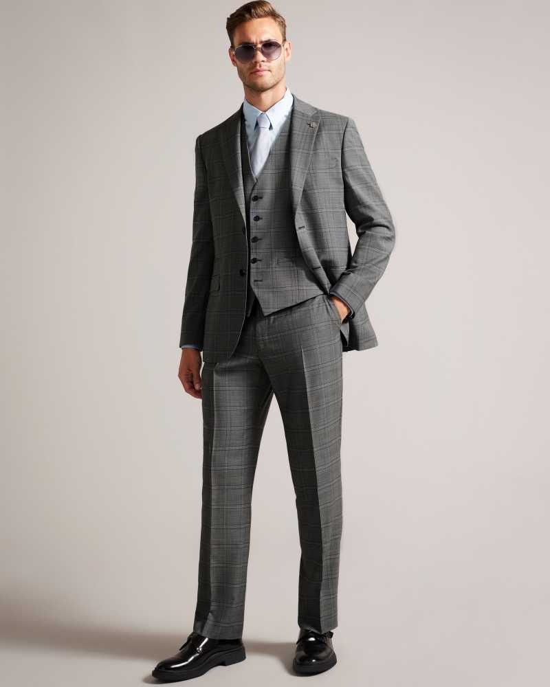 Grey Ted Baker Culborw Wool Check Waistcoat | US0000786