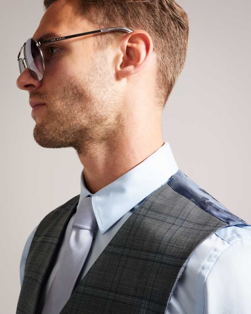 Grey Ted Baker Culborw Wool Check Waistcoat | US0000786