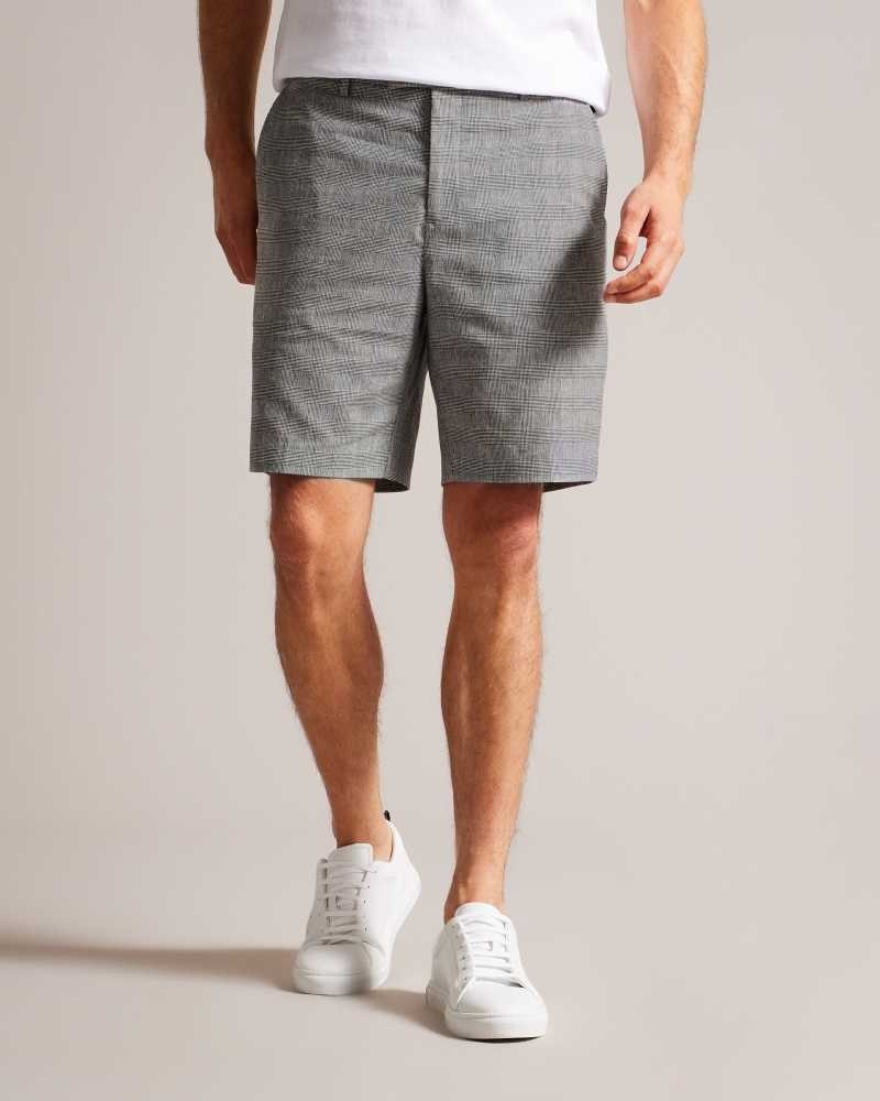 Grey Ted Baker Flekks Puppytooth Check Linen Blend Shorts | US0000666