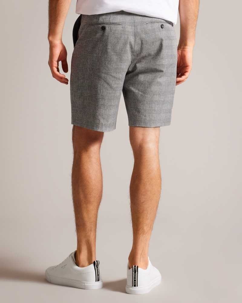 Grey Ted Baker Flekks Puppytooth Check Linen Blend Shorts | US0000666