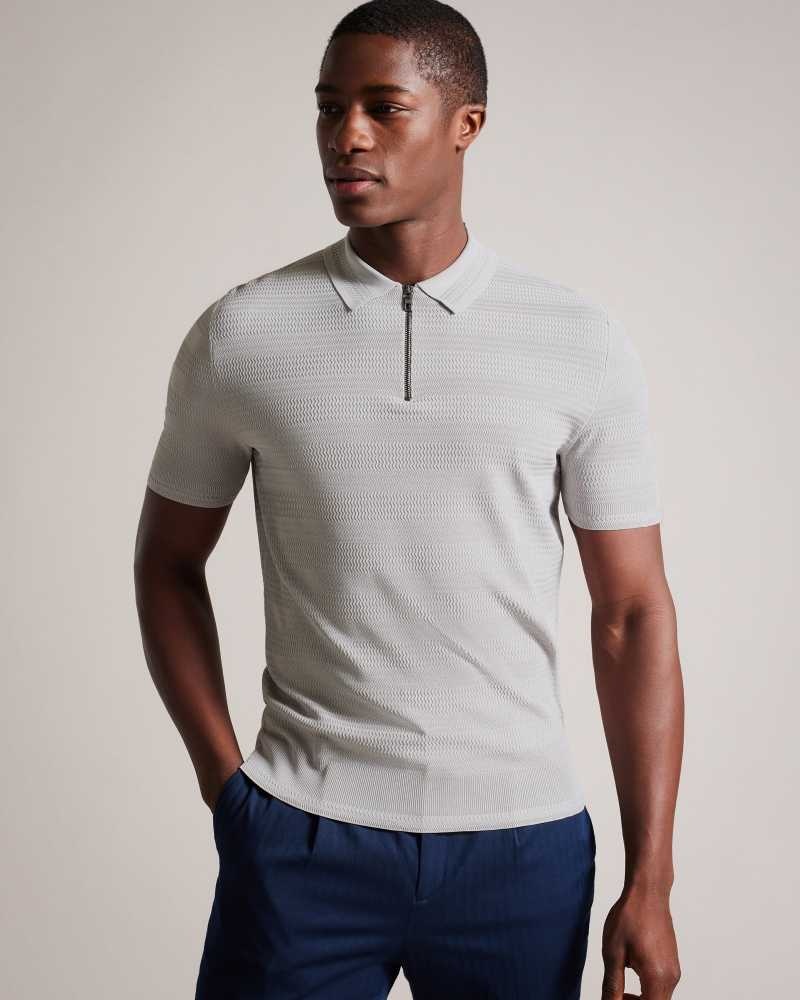 Grey Ted Baker Stree Short Sleeve Textured Polo Shirt | US0000534