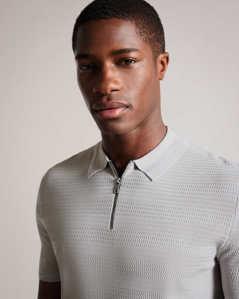 Grey Ted Baker Stree Short Sleeve Textured Polo Shirt | US0000534