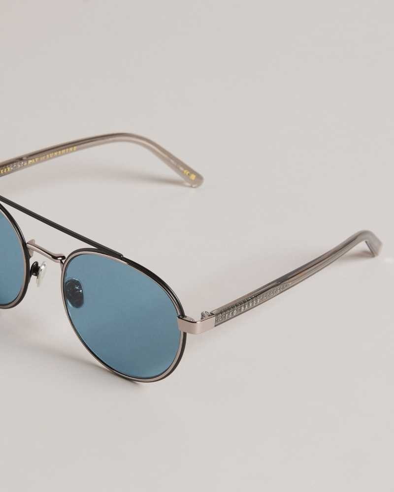 Gunmetal Ted Baker Jaasper Metal Aviator Sunglasses | US0001995