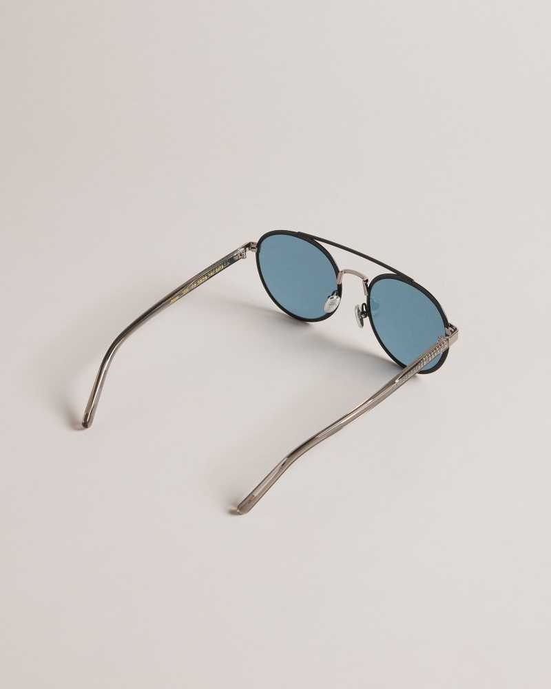 Gunmetal Ted Baker Jaasper Metal Aviator Sunglasses | US0001995