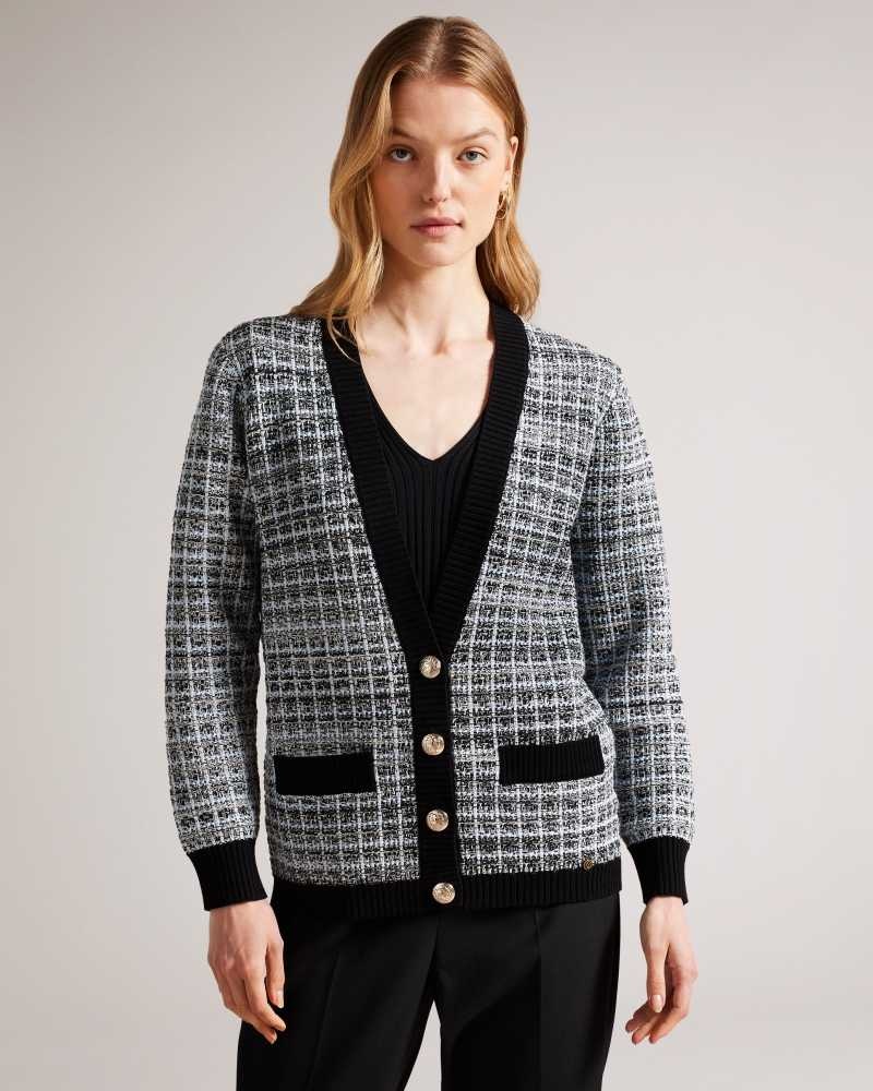 Ivory Ted Baker Carmein Check Easy Fit Cardigan Cardigan | US0000420